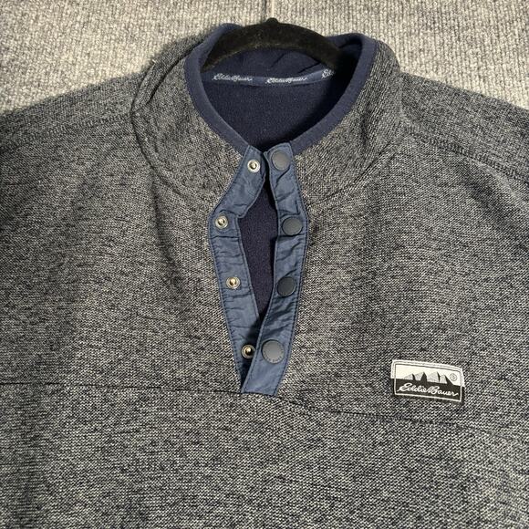 Eddie Bauer Fleece Mens XL Blue Gray Snap T Pullover Outdoor Travel Casual Hike - Picture 2 of 12